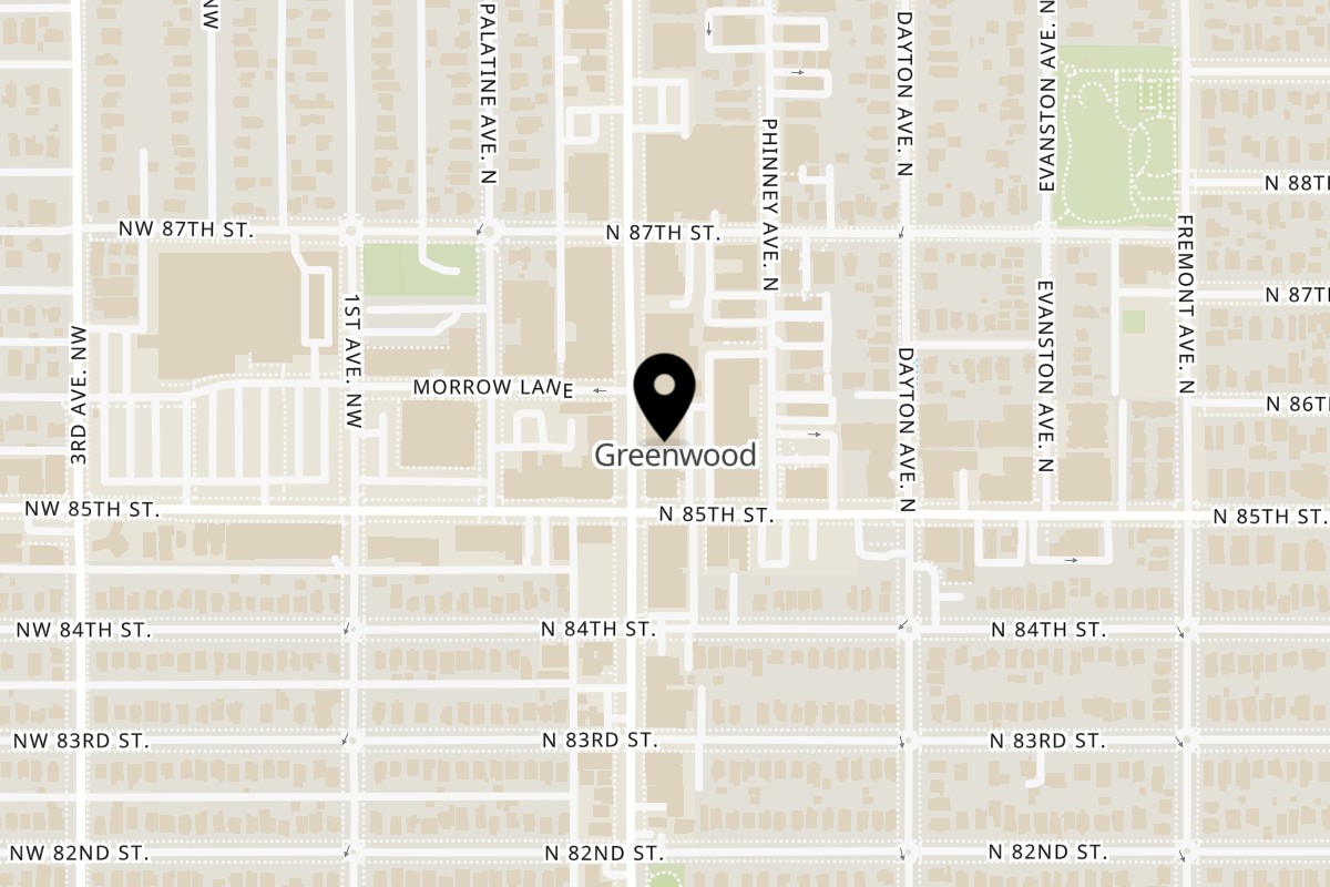 Map showing the location of Laem Buri on 8530 Greenwood Ave N in Seattle